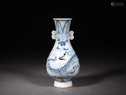 A BLUE AND WHITE DRAGON AND CLOUDS VASE, 14TH CENTURY