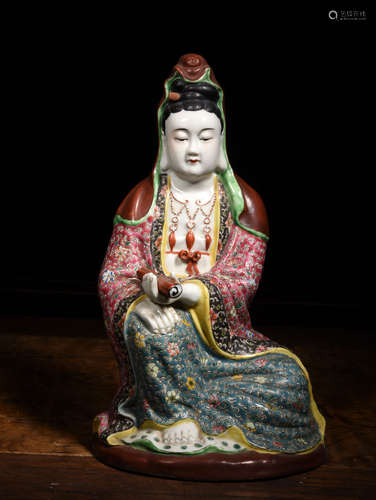 A FAMILLE ROSE STANDING AVALOKITESVARA, REPUBLIC PERIOD