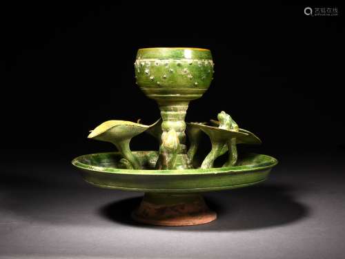 A GREEN-GLAZED CANDLE STICKS, 2TH CENTURY OR LATER