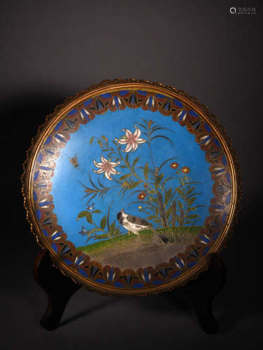 A CLOISONNÉ ENAMEL PLATE, 19TH CENTURY