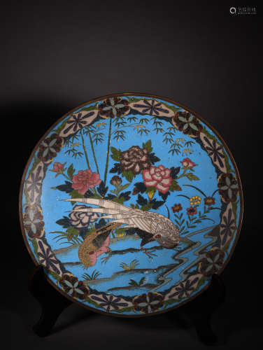 A CLOISONNÉ ENAMEL PLATE, 19TH CENTURY