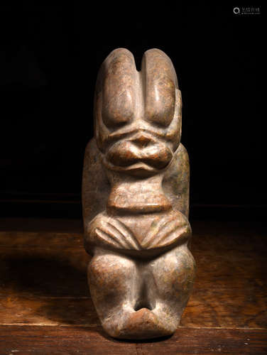 A BROWN JADE MYTHICAL FIGURE, POSSIBLY NEOLITHIC PERIOD, HONGSHAN CULTURE