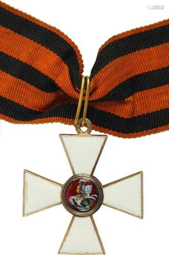 St. Georgs-Orden,Kreuz 4. Klasse. Kreuz Gold emailliert, 34mm, das Medaillon mit dem Reiter auf