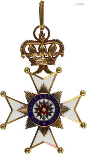 Hausorden,Kreuz 1. Klasse, 1890-1918. Kreuz Gold emailliert, mehrteilig gearbeitet an beweglicher