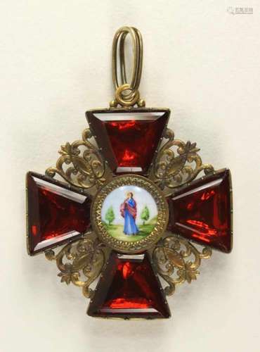 St. Anna-Orden, Kreuz 1. Klasse um 1830. Bronze vergoldetes Kreuz des 1. Modell mit roten Glas als