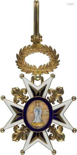 Orden Carlos III.,Kommandeurkreuz. Kreuz Silber vergoldet und emailliert, die Medaillons Gold, am