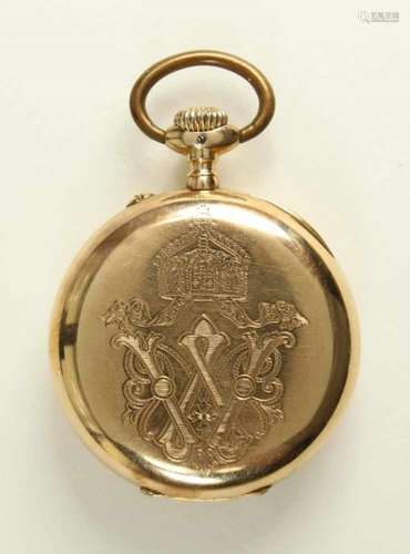 Goldene Geschenkuhr Kaiser Wilhelm II.,Herrentaschenuhr - Savonette. Gelbgold 