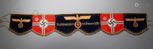 „Befehlshaber der Panzerschiffe“.Paukenbehang der Kriegsmarine. 6 Felder aus roter Seiden und blauem