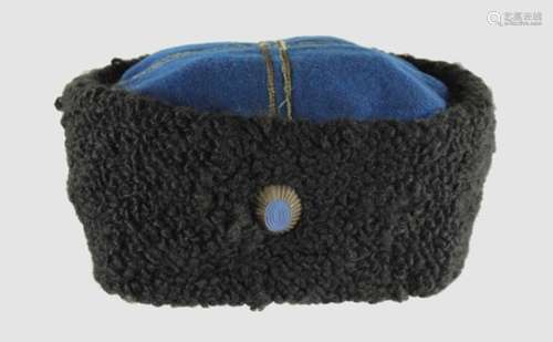 Kubanka - Pelzmützeder Terek-Kosaken, schwarzes Karakul - Fell, blauer Deckel mit silbernen