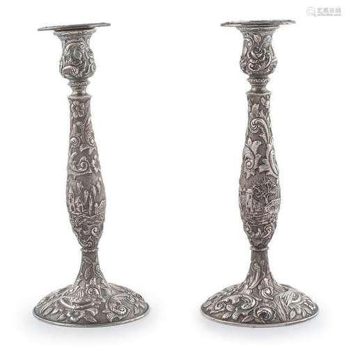 Loring Andrews Sterling Repoussé Candlesticks