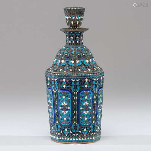 Russian Cloisonné Enamel and Silver Decanter