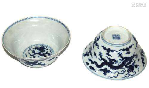 Cina coppia di ciotole in porcellana bianca e blu