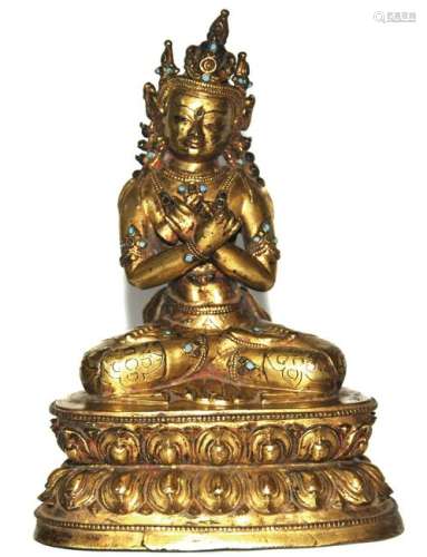 Tibet scultura in bronzo dorato vajradhara con