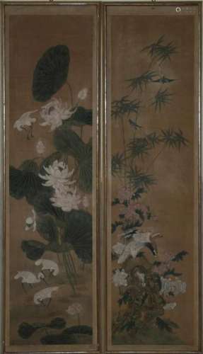 Cina coppia di dipinti su tela raff.fiori e