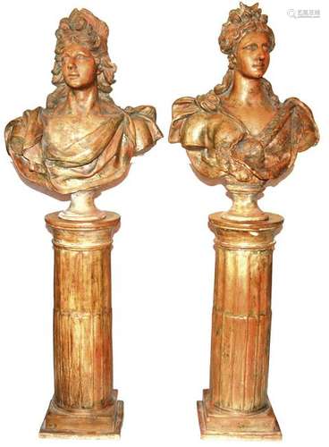 coppia di busti con colonne in terracotta cm.x