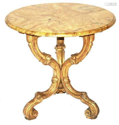tavolino in legno scolpito e dorato piano dipinto