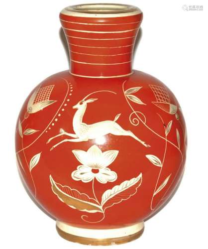 vaso in ceramica arancione Italia anni 30 h