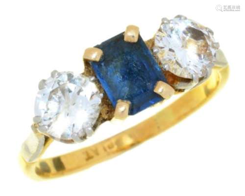 A SAPPHIRE AND DIAMOND RING the brilliant cut diamonds approx 1.5ct, J colour, SI1 clarity, the step
