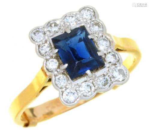 A SAPPHIRE AND DIAMOND RING the rectangular sapphire 1.2ct approx, brilliant cut diamonds 0.35ct