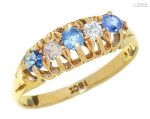 A VICTORIAN SAPPHIRE AND OLD CUT DIAMOND RING in gold marked 18ct, 2g, size M++One claw worn, stones