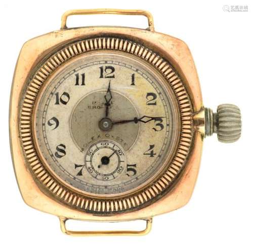 A ROLEX GOLD CUSHION SHAPED WRISTWATCH OYSTER with milled bezel and back, wire lugs, 2.6 x 2.6cvm++