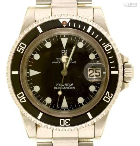 A ROLEX TUDOR STAINLESS STEEL WRISTWATCH PRINCE OYSTERDATE SUBMARINER No 127098, 3.8cm, maker's 380B