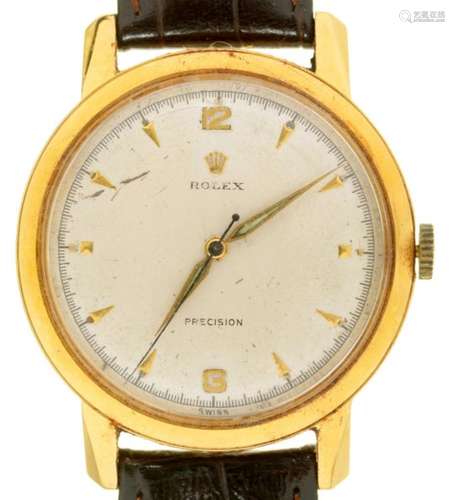 A ROLEX 18CT GOLD GENTLEMAN'S WRISTWATCH PRECISION 3.4cm++Movement in apparently working order, dial