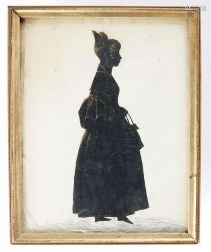 ENGLISH PROFILIST, C1840 SILHOUETTE OF A LADY full length, cut paper and black ink heightened in