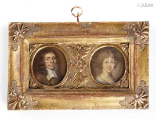 DUTCH SCHOOL, LATE 17TH CENTURY A LADY AND A GENTLEMAN pendants, oil on copper, oval, 5 x 4.5cm,