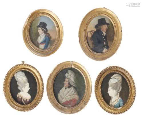 ENGLISH NAIVE ARTIST, LATE 18TH/EARLY CENTURY A LADY AND A GENTLEMAN possible pendants,half length