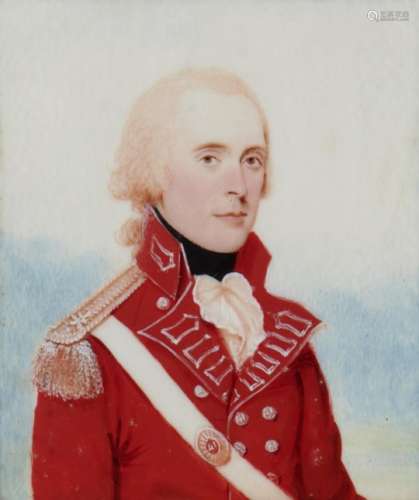 FREDERICK BUCK (1771-1840) AN OFFICER OF THE 41ST REGIMENT OF FOOT sky background, ivory, 6 x 5cm,