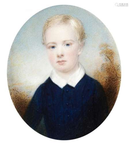 GEORGE HARGREAVES (1797-1870) A BOY bust length in blue shirt with white collar, signed and dated on