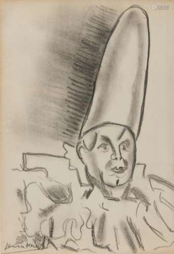 o†DAME LAURA KNIGHT, DBE, RA, RWS (1877-1970) HEAD OF A CLOWN signed, pencil, 29 x 20cm, unframed++