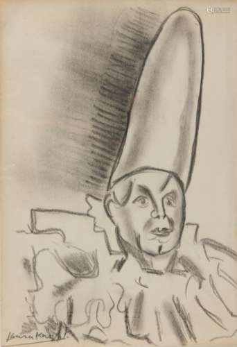 o†DAME LAURA KNIGHT, DBE, RA, RWS (1877-1970) HEAD OF A CLOWN signed, pencil, 29 x 20cm, unframed++