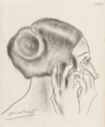 o†DAME LAURA KNIGHT, DBE, RA, RWS (1877-1970) CIRCUS ENTERTAINER MAKING UP signed, pencil, 24.5 x