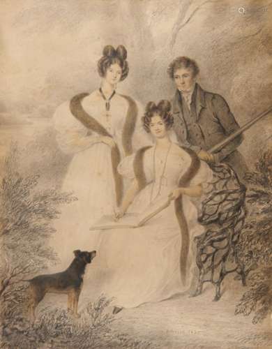 WILLIAM MOORE (1790-1851) TRIPLE PORTRAIT OF MICHAEL TASBURGH (ANNE) OF BURGHWALLIS HALL AND HIS TWO