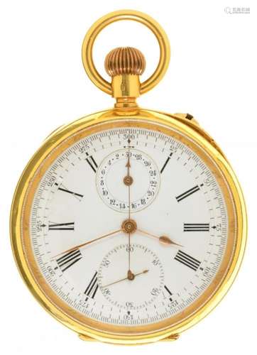 A SWISS 18CT GOLD KEYLESS LEVER CENTRE SECONDS CHRONOGRAPH WATCH SUPPLIED BY DENT, LONDON with