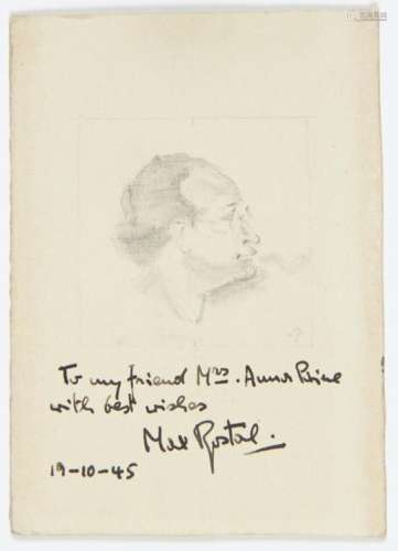 o†CHARLES PAINE (1895-1967) THE HEAD OF THE MUSICIAN MAX ROSTAL signed with initials, pencil, laid