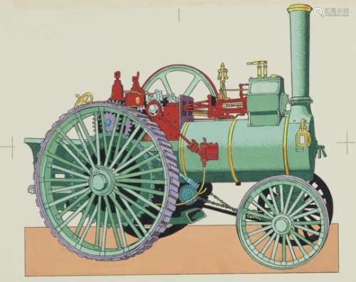 ENGLISH SCHOOL, C 1967 ILLUSTRATIONS OF VINTAGE VANS LORRIES INCLUDING A STEAM LORRY AND TRACTION