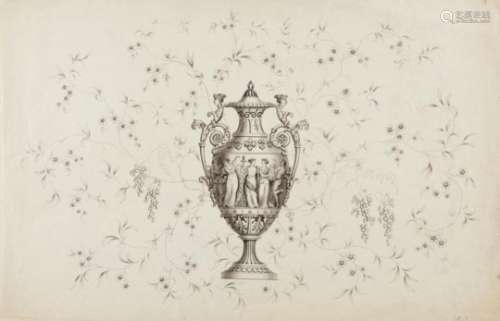 ROBERT HANCOCK OF WORCESTER (1730-1817) DESIGN FOR A NEO CLASSICAL VASE signed with initials, No 8