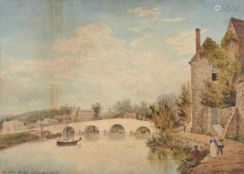 ENGLISH SCHOOL, EARLY 19TH CENTURY MAIDSTONE BRIDGE KENT inscribed (partly erased) watercolour