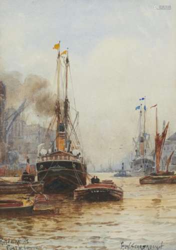 FRANK WILLIAM SCARBOROUGH (1860-1939) ROTHERHITHE PORT OF LONDON signed and inscribed,