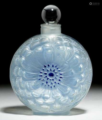 DAHLIA. A LALIQUE BLUE STAINED GLASS SCENT BOTTLE 7.5cm h, etched R LALIQUE FRANCE, engraved 571 and