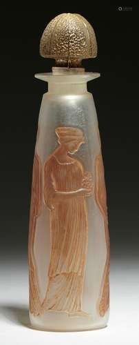 AMBRE ANTIQUE. A LALIQUE MOULDED AND AMBER STAINED GLASS SCENT BOTTLE FOR COTY, EARLY 20TH C 12.