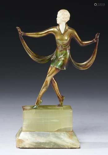 JOSEF LORENZL (1892-1950) STATUETTE, C1930 bronze and ivory on onyx base, 14.5cm h ++Onyx base