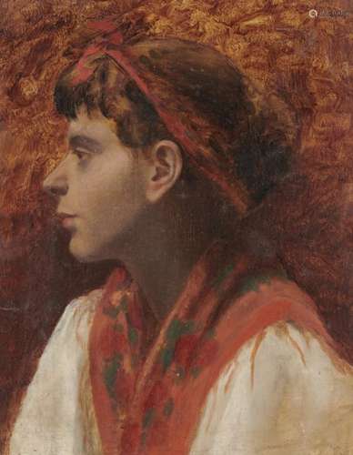 NORTHERN EUROPEAN SCHOOL, 19TH/20TH C THE RED SCARF oil on canvas, 39.5 x 31cm++Unlined and on the