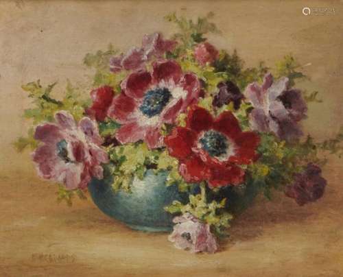 oFREDERICK HERBERT CHIVERS (WORCESTER & COALPORT PORCELAIN PAINTER) (1881-1965) A BOWL OF ANEMONES