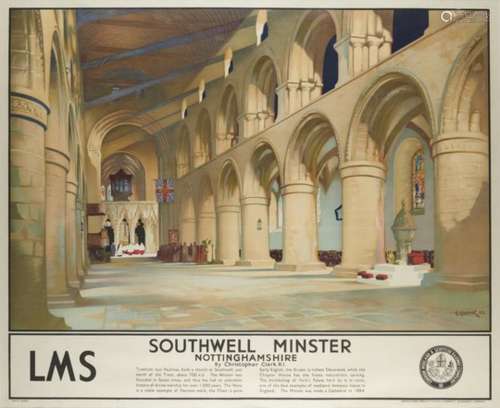 RAILWAY POSTER. CHRISTOPHER CLARK, RI (1875-1942) SOUTHWELL MINSTER NOTTINGHAMSHIRE FOR THE LONDON