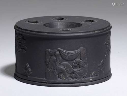 A WEDGWOOD BLACK BASALT DRUM INKWELL FROM AN INKSTAND, LATE 18TH C 6.5cm diam, impressed WEDGWOOD++