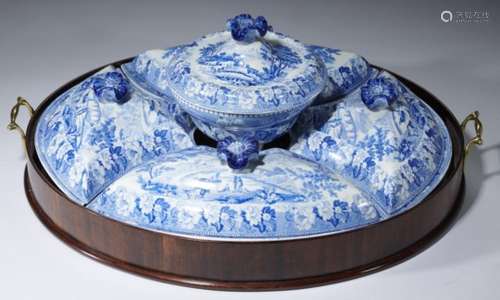 A JOHN ROGERS & SON BLUE PRINTED PEARLWARE ROGERS' VIEWS SERIES SUPPER SET, C1820 various views,